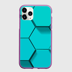 Чехол iPhone 11 Pro матовый Большие бирюзовые соты, цвет: 3D-фиолетовый