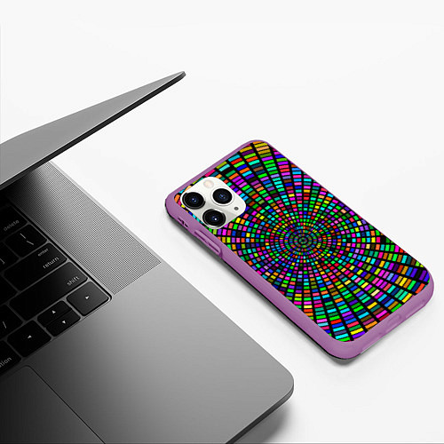 Чехол iPhone 11 Pro матовый Цветная спираль - оптическая иллюзия / 3D-Фиолетовый – фото 3