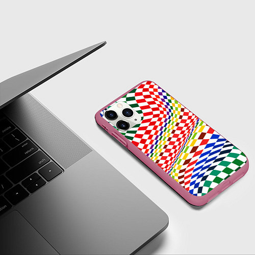 Чехол iPhone 11 Pro матовый Разноцветная оптическая иллюзия / 3D-Малиновый – фото 3