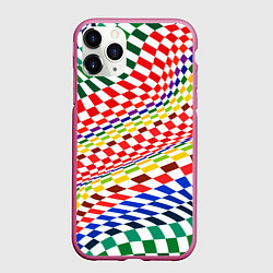 Чехол iPhone 11 Pro матовый Разноцветная оптическая иллюзия, цвет: 3D-малиновый