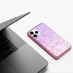 Чехол iPhone 11 Pro матовый Зайчики в облачках, цвет: 3D-малиновый — фото 2