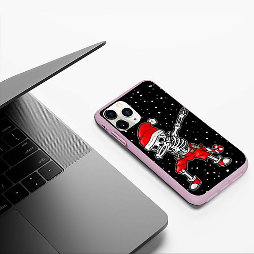 Чехол iPhone 11 Pro матовый Dab новогодний скелет / 3D-Розовый – фото 3
