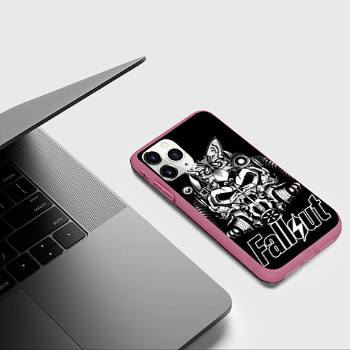 Чехол iPhone 11 Pro матовый Fallout helmet / 3D-Малиновый – фото 3
