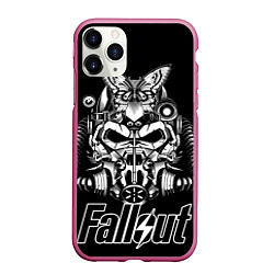 Чехол iPhone 11 Pro матовый Fallout helmet, цвет: 3D-малиновый