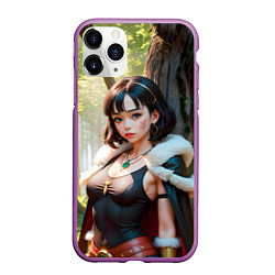 Чехол iPhone 11 Pro матовый Нейросеть - аниме девушка в лесу, цвет: 3D-фиолетовый