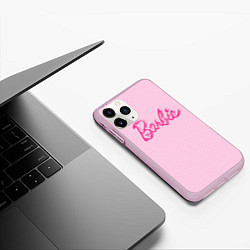 Чехол iPhone 11 Pro матовый Барби - логотип на клетчатом фоне, цвет: 3D-розовый — фото 2