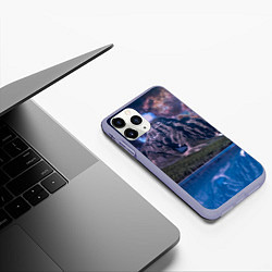 Чехол iPhone 11 Pro матовый Горы и лес у озера, цвет: 3D-светло-сиреневый — фото 2