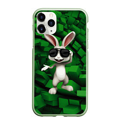 Чехол iPhone 11 Pro матовый Прикольный заяц в тёмных очках, цвет: 3D-салатовый