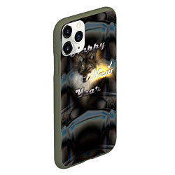 Чехол iPhone 11 Pro матовый Happy New Year - волк, цвет: 3D-темно-зеленый — фото 2