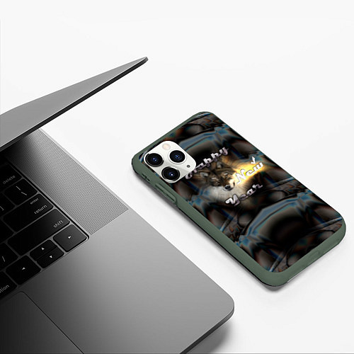 Чехол iPhone 11 Pro матовый Happy New Year - волк / 3D-Темно-зеленый – фото 3