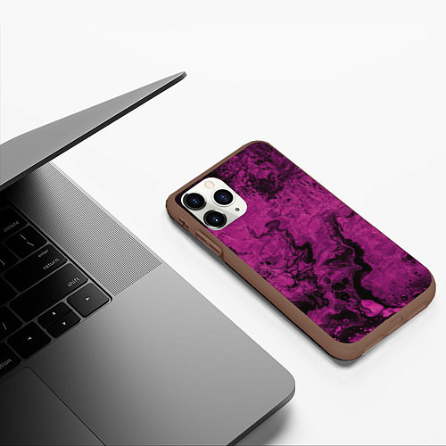 Чехол iPhone 11 Pro матовый Тёмно-розовые краски во тьме / 3D-Коричневый – фото 3