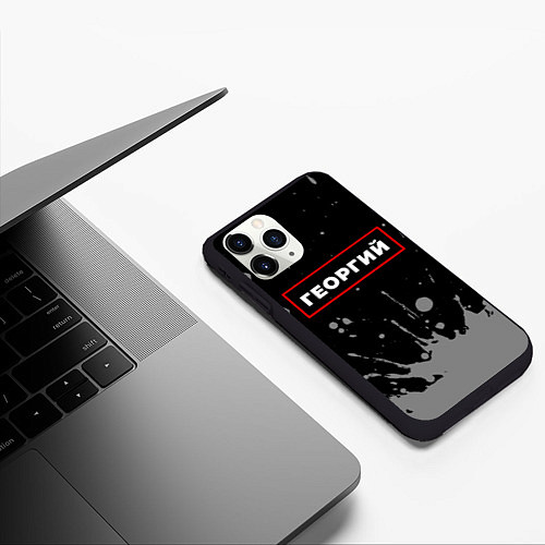 Чехол iPhone 11 Pro матовый Георгий - в красной рамке на темном / 3D-Черный – фото 3