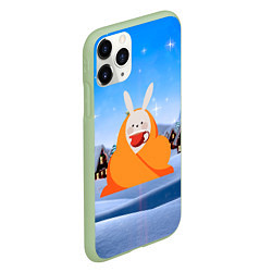 Чехол iPhone 11 Pro матовый Заяц согревается под пледом, цвет: 3D-салатовый — фото 2