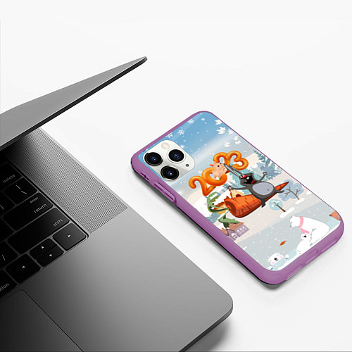 Чехол iPhone 11 Pro матовый Заяц с большой морковью / 3D-Фиолетовый – фото 3