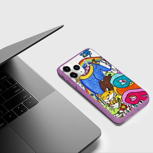 Чехол iPhone 11 Pro матовый Мультяшные зверьки / 3D-Фиолетовый – фото 3