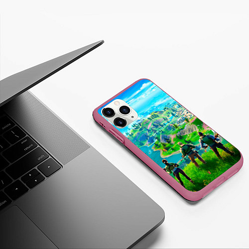 Чехол iPhone 11 Pro матовый Фортнайт / 3D-Малиновый – фото 3