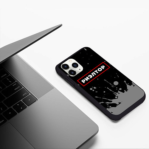 Чехол iPhone 11 Pro матовый Риэлтор - в красной рамке на темном / 3D-Черный – фото 3