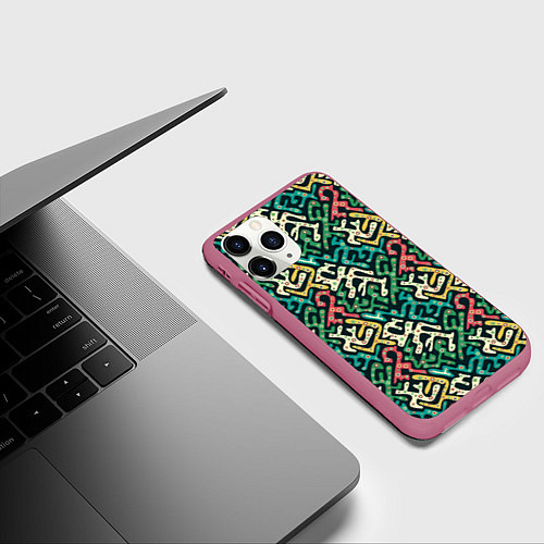 Чехол iPhone 11 Pro матовый Граффити абстрактные фигуры / 3D-Малиновый – фото 3