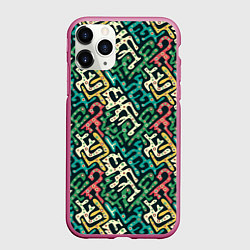 Чехол iPhone 11 Pro матовый Граффити абстрактные фигуры, цвет: 3D-малиновый