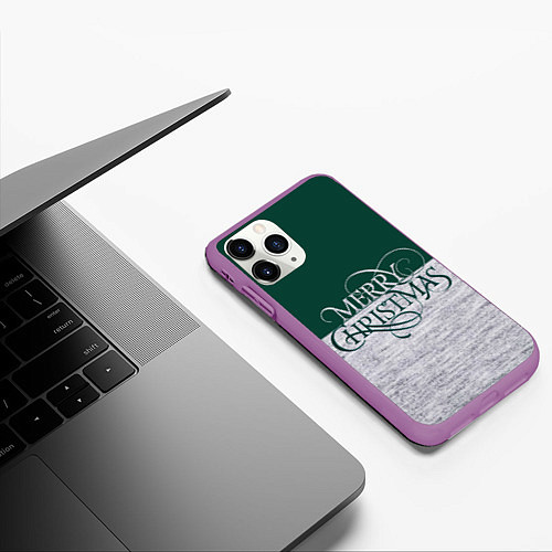 Чехол iPhone 11 Pro матовый Merry Christmas зелёный / 3D-Фиолетовый – фото 3