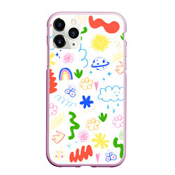 Чехол iPhone 11 Pro матовый Детские рисунки, цвет: 3D-розовый