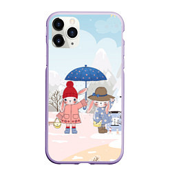 Чехол iPhone 11 Pro матовый Зайчики под зонтом
