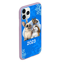Чехол iPhone 11 Pro матовый Влюбленные кролики 2023, цвет: 3D-сиреневый — фото 2