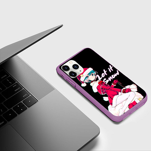 Чехол iPhone 11 Pro матовый Новогодняя аниме девочка Аянами / 3D-Фиолетовый – фото 3