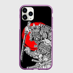 Чехол iPhone 11 Pro матовый Самурай с мечом на черном фоне, цвет: 3D-фиолетовый