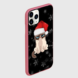Чехол iPhone 11 Pro матовый Грустный кот новый год, цвет: 3D-малиновый — фото 2
