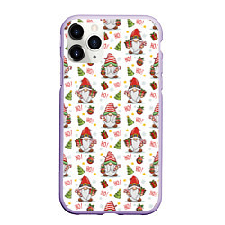 Чехол iPhone 11 Pro матовый Рождественские гномы с подарками, цвет: 3D-светло-сиреневый