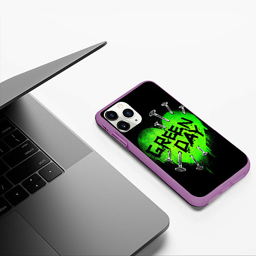 Чехол iPhone 11 Pro матовый Green day heart nails / 3D-Фиолетовый – фото 3