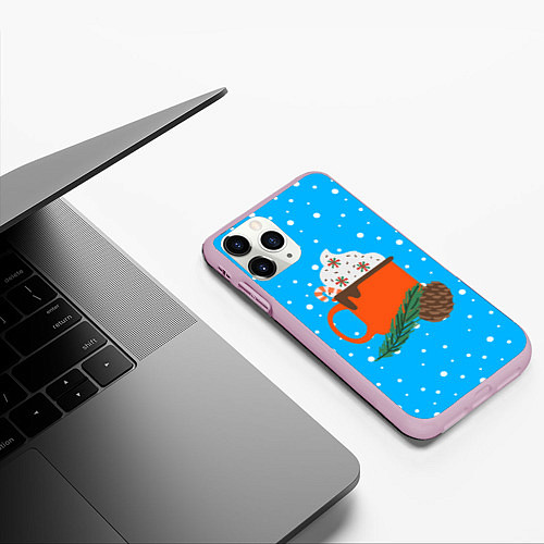 Чехол iPhone 11 Pro матовый Кружечка какао с маршмеллоу / 3D-Розовый – фото 3