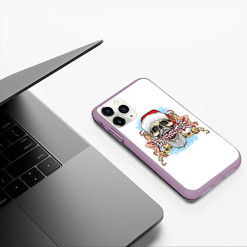 Чехол iPhone 11 Pro матовый Merry Christmas Санта Хипстер / 3D-Сиреневый – фото 3