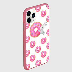 Чехол iPhone 11 Pro матовый Серый кролик с розовыми пончиками, цвет: 3D-малиновый — фото 2