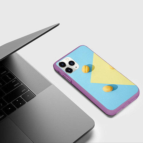 Чехол iPhone 11 Pro матовый Жёлтый и голубой цвета и абрикосы / 3D-Фиолетовый – фото 3