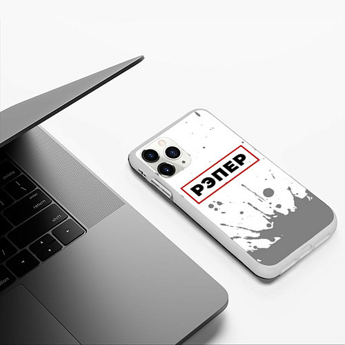 Чехол iPhone 11 Pro матовый Рэпер - в красной рамке на светлом / 3D-Белый – фото 3