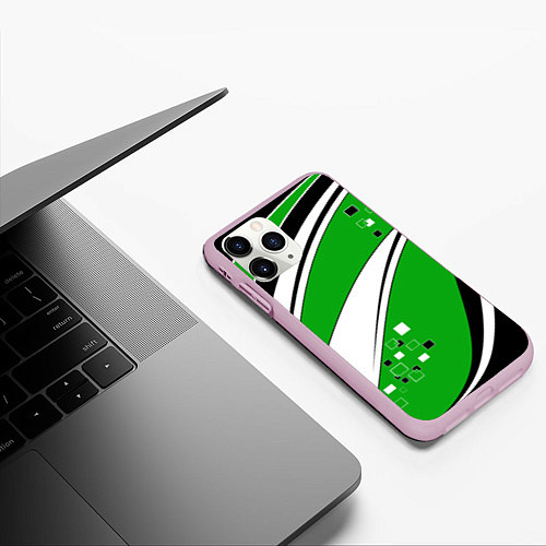 Чехол iPhone 11 Pro матовый Абстрактный узор черно зеленый с белым / 3D-Розовый – фото 3