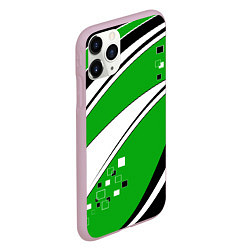Чехол iPhone 11 Pro матовый Абстрактный узор черно зеленый с белым, цвет: 3D-розовый — фото 2