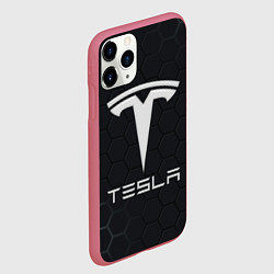 Чехол iPhone 11 Pro матовый Tesla логотип - матовое стекло, цвет: 3D-малиновый — фото 2
