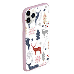 Чехол iPhone 11 Pro матовый Олени в новогоднем лесу, цвет: 3D-розовый — фото 2