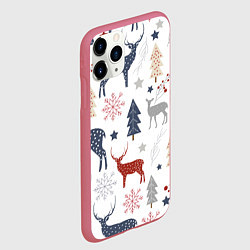 Чехол iPhone 11 Pro матовый Олени в новогоднем лесу, цвет: 3D-малиновый — фото 2