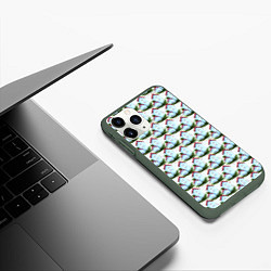 Чехол iPhone 11 Pro матовый Домики на еловых ветках - паттерн, цвет: 3D-темно-зеленый — фото 2