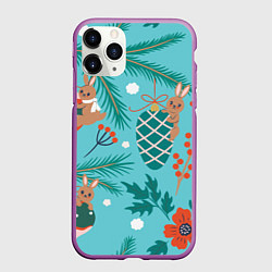 Чехол iPhone 11 Pro матовый Кролики на ёлочке, цвет: 3D-фиолетовый
