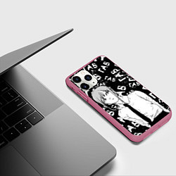 Чехол iPhone 11 Pro матовый Макима: гав-гав, цвет: 3D-малиновый — фото 2