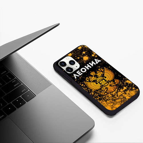 Чехол iPhone 11 Pro матовый Леонид и зологой герб РФ / 3D-Черный – фото 3