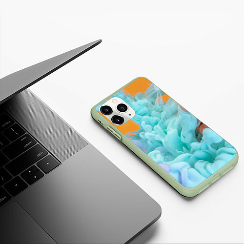 Чехол iPhone 11 Pro матовый Красочный и разноцветный дым / 3D-Салатовый – фото 3
