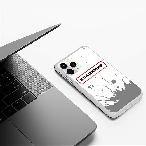 Чехол iPhone 11 Pro матовый Владимир - в красной рамке на светлом / 3D-Белый – фото 3