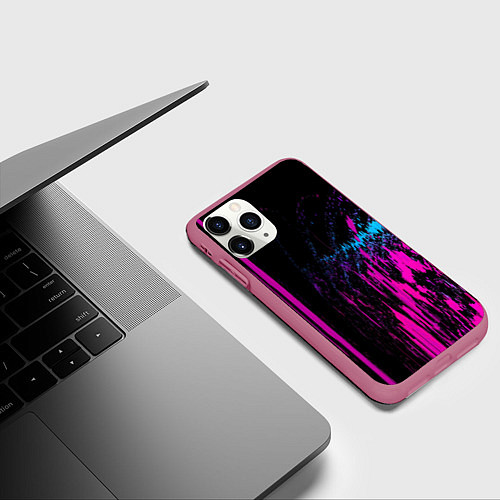 Чехол iPhone 11 Pro матовый Фиолетовые линии и нейроны / 3D-Малиновый – фото 3