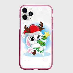Чехол iPhone 11 Pro матовый Зайка с ёлочкой, цвет: 3D-малиновый